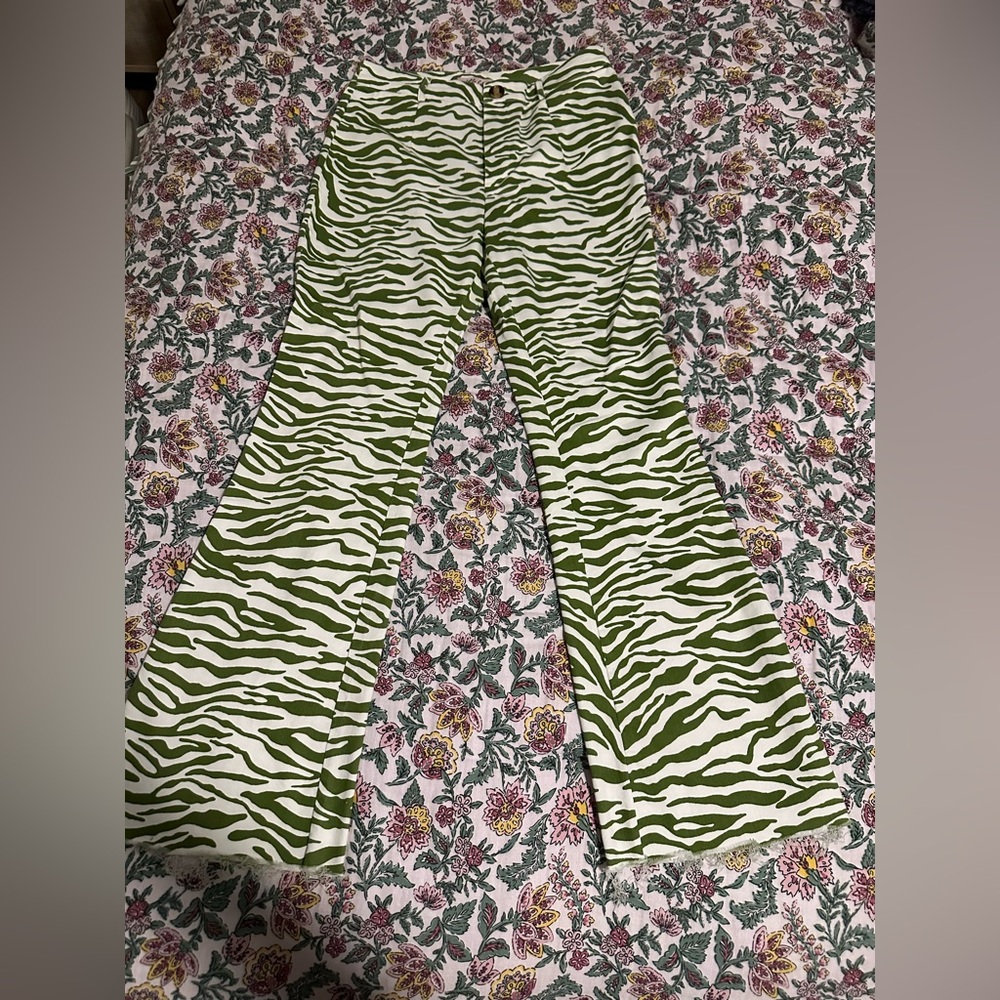 Verge Girl Green and White Zebra Print Flare Pants